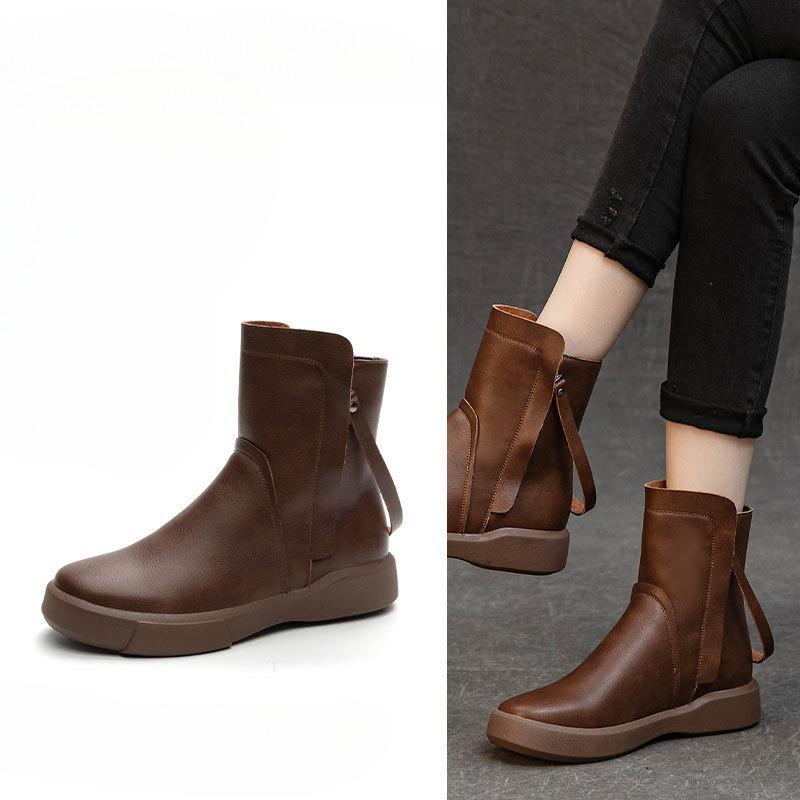 Plus-size Boots Women's Shoes Thick-soled Round-toed Mid-calf Boots Versatile Ankle Boots