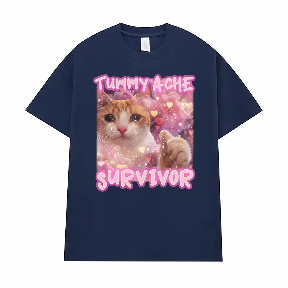 Stomach Ache Survivor Funny Cat Emoji Graphic TShirt Unisex Trendy Vintage Cartoon Humorous Street Style 100 Cotton TShirt