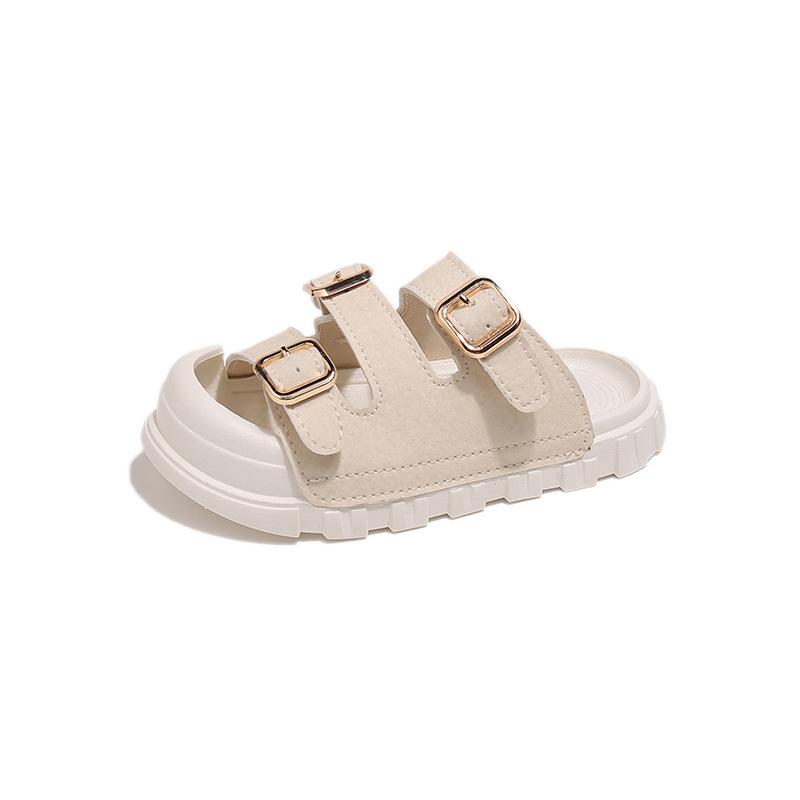 

Children Slippers Outdoors Toes Capped Kids Beach Shoes Soft Sole Non-slip 2025 Summer New Boys Girls Sandals Retro Trendy 21 бежевый