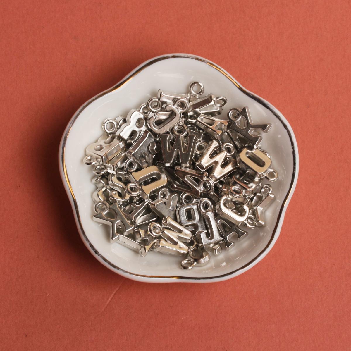 

Изготовление ювелирных изделий, ожерелье, ручная работа, алфавит, аксессуары ручной работы, модный брелок, подвески, буквы, 14-16 мм * 8-9 мм, сделай сам, 20 шт., акрил серебряный