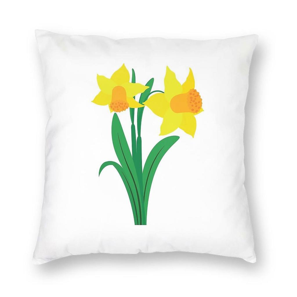 Bright Daffodil Flower Spring Square Pillowcase Polyester Linen Velvet Printed Zip Throw Pillow Case Room Cushion Cover 45X45