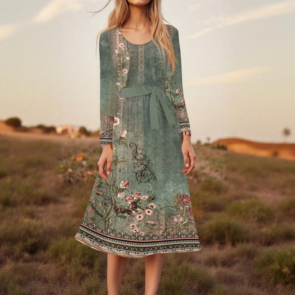 Women's  Fashionable And Casual Long-sleeved Short Cardigan Top + Belt + Strappy Dress Set