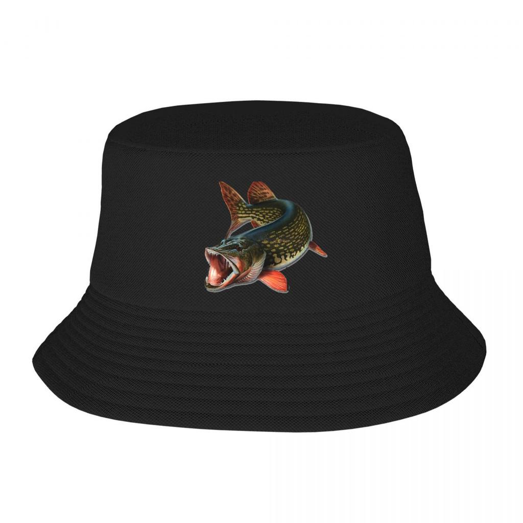 Sombrero de Cubo de Pesca de Lucio del Norte Sombreros Panama Bob Moda para Exteriores Reversible Para Verano Playa Pesca Unisex Gorras Unisex FisherUnisex