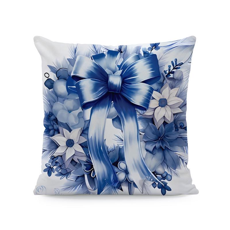 Hot Sale Blue Snowman & Santa Christmas Pillowcase - Festive Sofa Cushion Cover