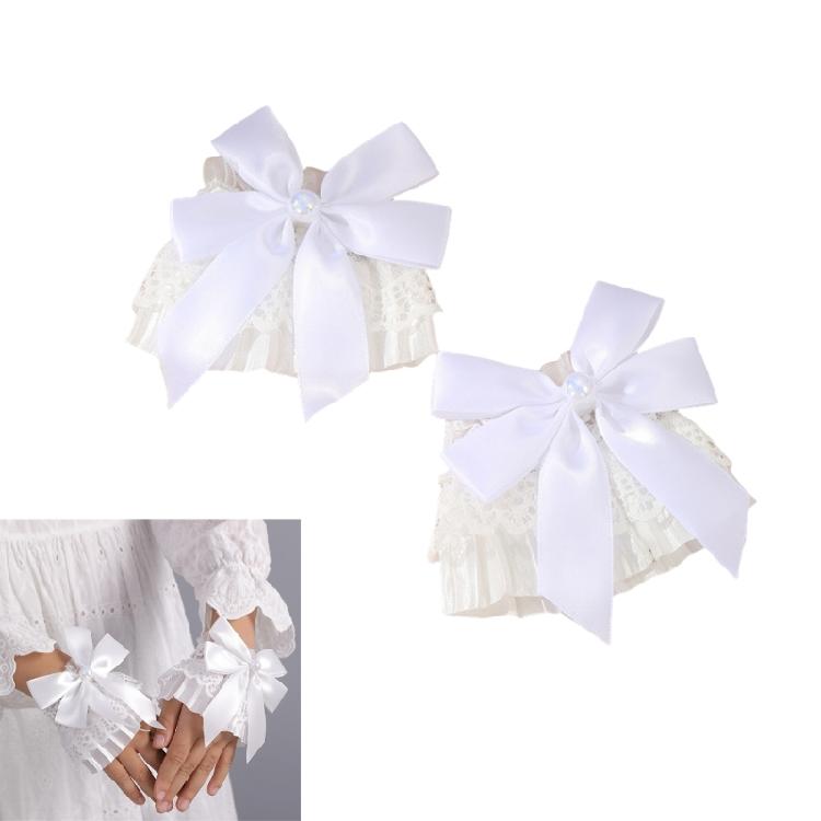 Lace Wrist Cuffs Pair for Historical Costume Parties Decorative Bowknot Lace Wristband for Cosplay and Fashion