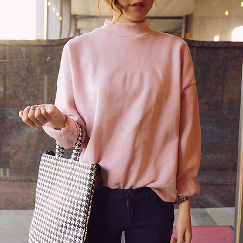 Women's Korean Solid Color Velvet Sweater - Autumn/Winter Baseball Jacket with High Collar