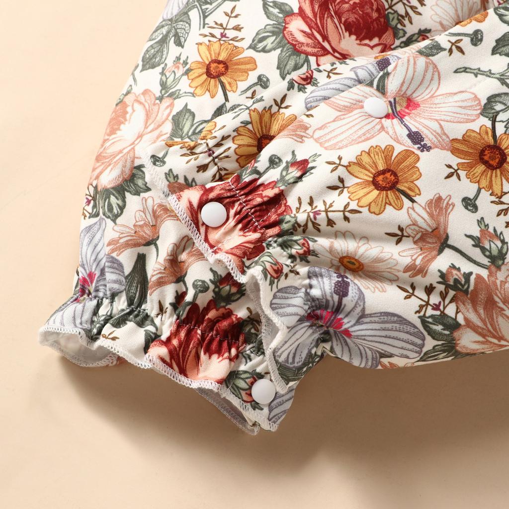 Baby Children's Long Sleeved Flower Lace One-piece Khaki Girl's High Waist Climbing Suit