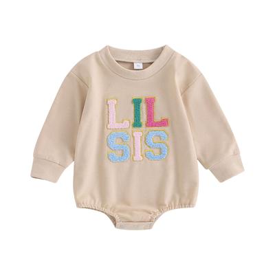 Macacão infantil feminino com letras bordadas, gola redonda, manga comprida, macacão para irmã, roupas de outono combinando, body para bebê