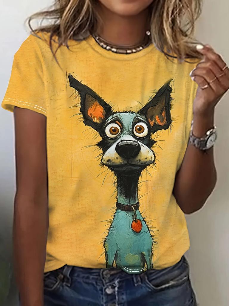 Summer New 2025 3D Digital Printing T-shirt for Women Loose Casual Round Neck Short-sleeved Animal Print T-shirt