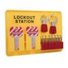 Lockout Tagout Station Kit PC PA Wall Mount Industrial Safety Lock Board Set with 10 Tags 2 Hasp Lock Yellow