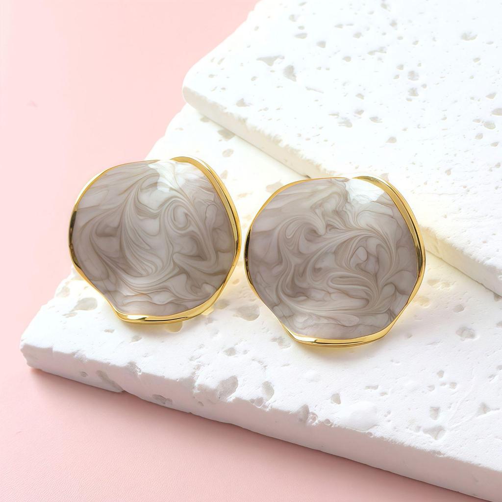 French INS Niche High-End Irregular Round Color Glaze Earrings for Women - Stainless Steel Studs