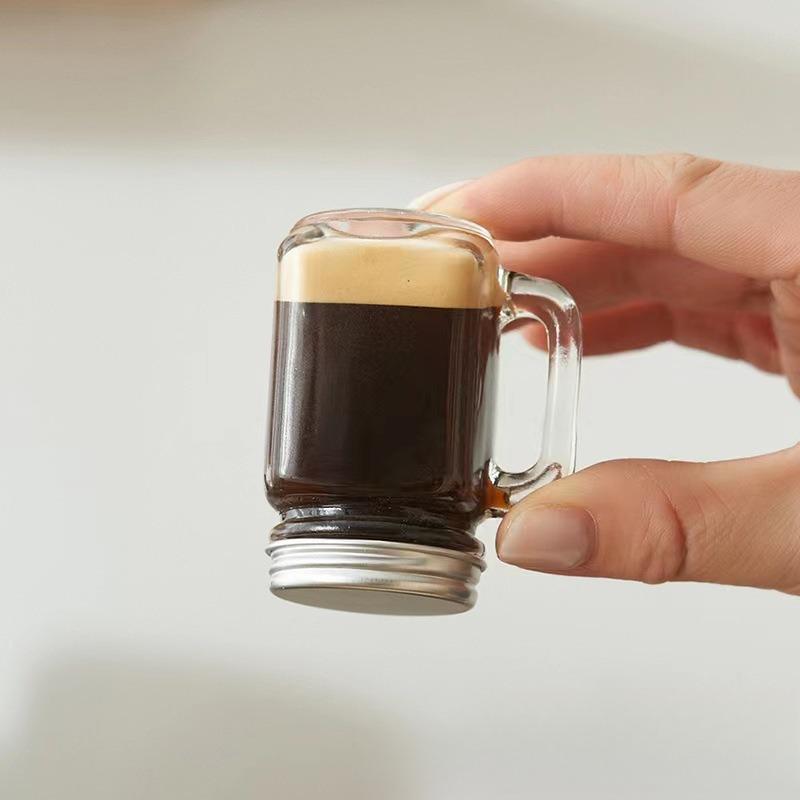 Mini Mason Glass Cup with Square Handle - Coffee Dispenser, Sealed Jar, Transparent Dessert Bowl