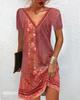 2025 Women's Ethnic Print V-Neck Short-Sleeve Dress - Spring/Summer Collection