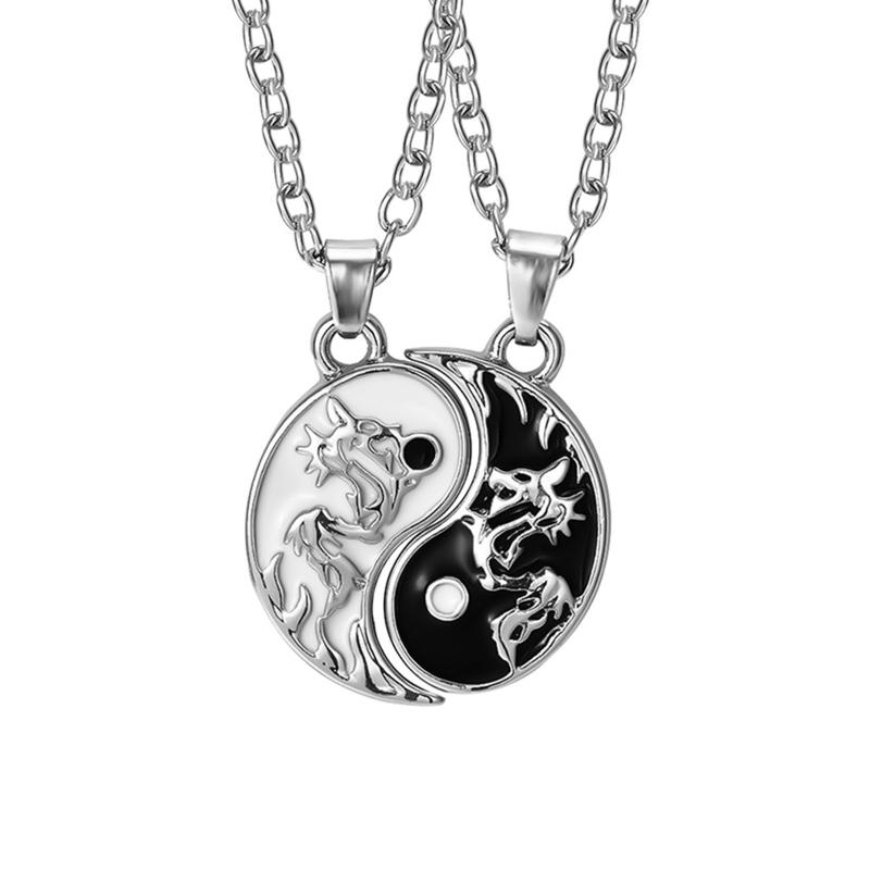 2 Pieces Yin Yang Pendant Necklace for Men Women Tai for Chi Stitching Necklace for Sun Moon Couples Matching Necklaces