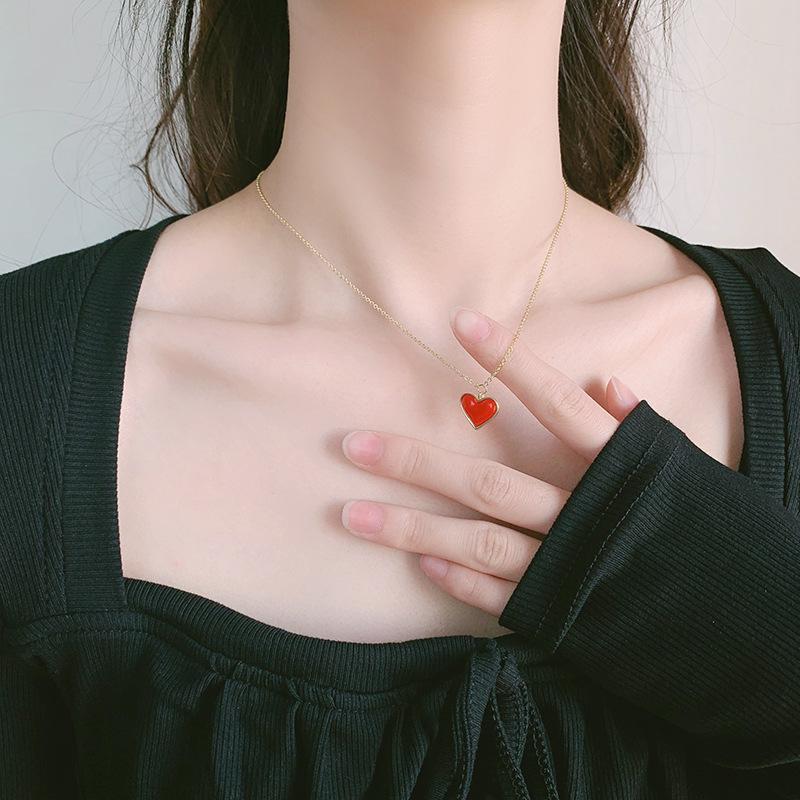 925 Sterling Silver Red Heart Clavicle Necklace for Women - Simple, Luxurious, and Stylish Summer Statement Piece