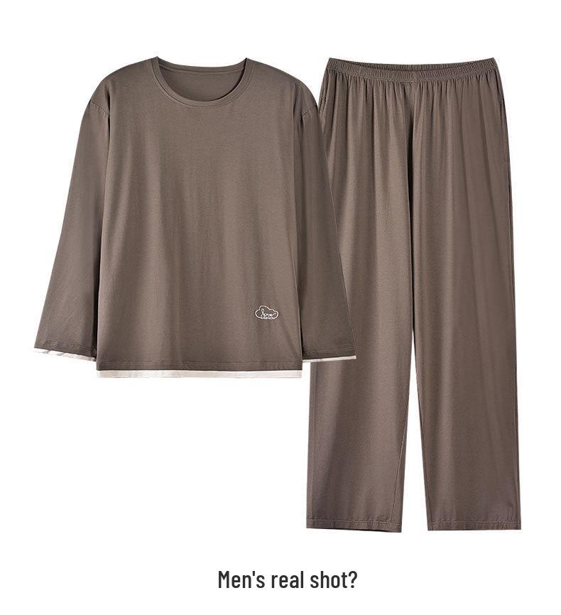 Damen Herbst Modal Baumwoll Pyjama Set: Langärmlig, Lange Hose, Pullover, Bequem, Schlichter Stil, Geeignet für Innen- und Außenbekleidung