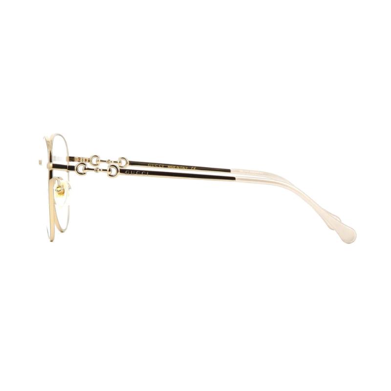 Gucci Horsebit lightweight temples with logo engraving decoration, round optical frame, same style for men and women, gold