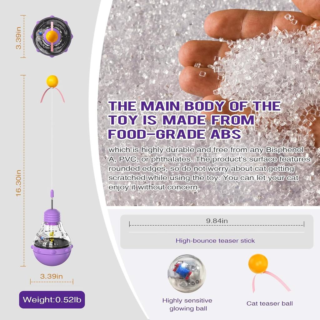 FOXLVDA Interactive Cat Toy for Indoor Cats, Cat Treat Puzzle Feeder Toy-Cat Treat Dispenser, Engaging Tumbler Design with Teaser Wand, Durable,