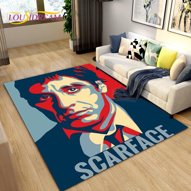 Film Scarface 3D tisk koberec velký, koberec do obývacího pokoje, ložnice, pohovky, rohožky, dekorace, dětské hrací protiskluzové rohožky