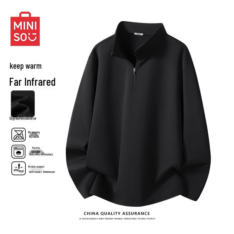 MINISO Men s Fleece-Lined Half-Zip Thermal Long-Sleeve T-Shirt M