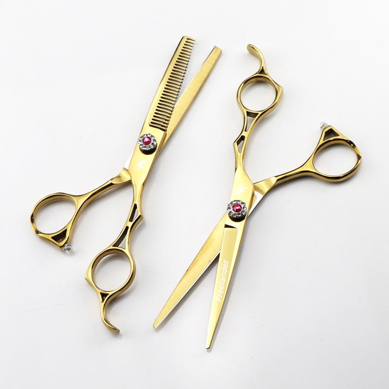 6,0 palce, Freelander Zlatá dutá rukojeť, Nůžky na vlasy, Nůžky na vlasy, Rovné nůžky, Nůžky na ofinu, Zoubkované nůžky