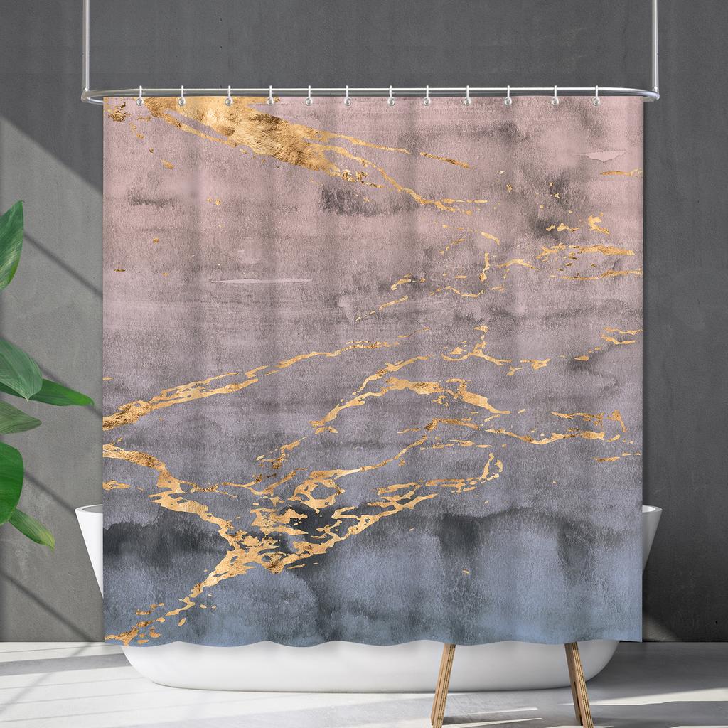 Shower Curtain Waterproof And Mildew-Proof Marble Pattern Bathroom Curtain Shower Curtain Partition Curtain Free Of Punching