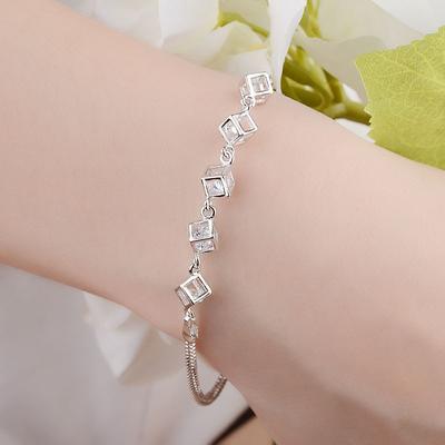 Prevent Allergy 925 Sterling Silver Crystal Square Charm Bracelet for Women Bracelet &Bangle Wedding Party Jewelry SL131