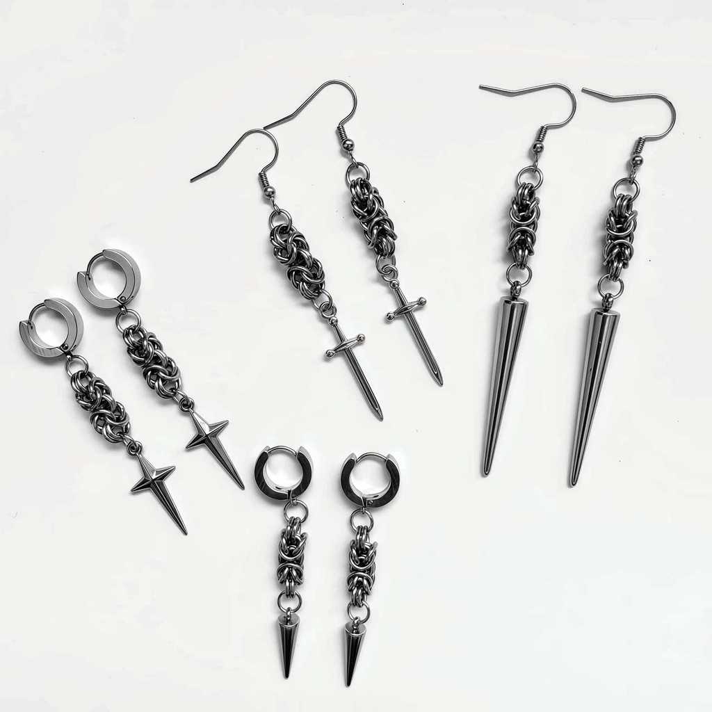 Punk Spike Necklace With Cross Chain For Unisex Party Wear