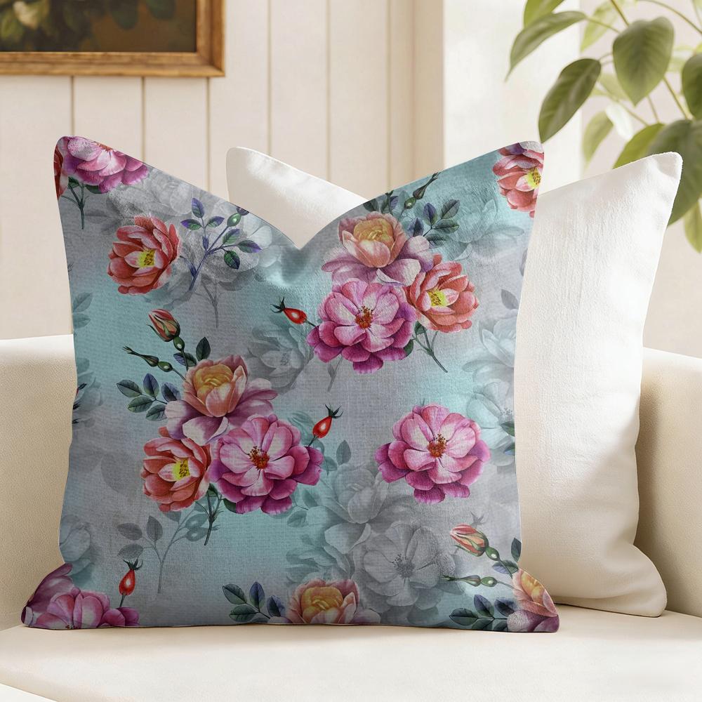 Classic Floral Print Cushion Cover Summer Linen Pillow Case Organic Fabric Cushion Cover DoubleSided Print Sofa Home Decor