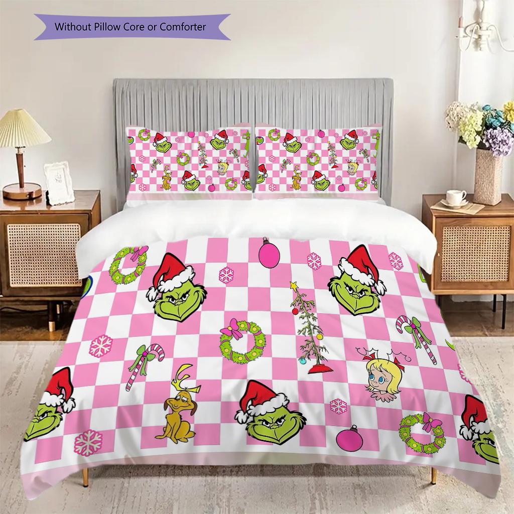1 ST Grinch patroon Beddengoed Dekbed Set Dekbedovertrek Kussensloop Huisdecoratie Verjaardagscadeau (1 dekbedovertrek + 2 kussenslopen, zonder binnenkussen)