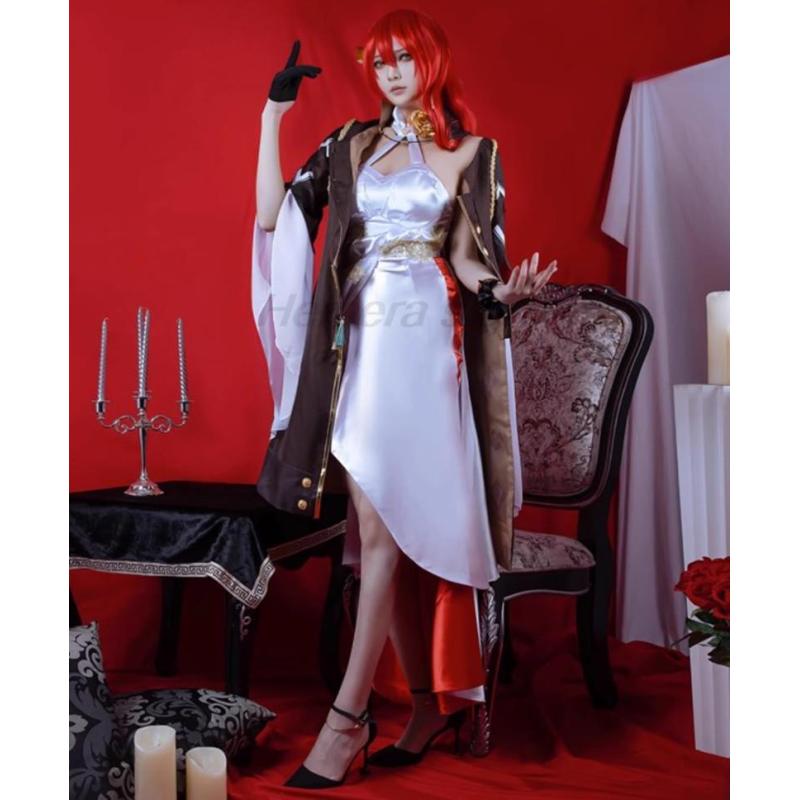 Honkai Star Rail Himeko Cosplay Costume Elegant Evening Party Dress Shoes Wig Anime Chinese Style Halloween Costume For Women
