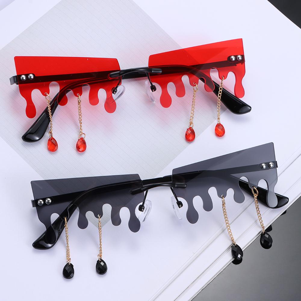 Streetwear Sun Glasses Tassel Sunglasses Rimless Wave Eyewear Sun Glasses Tears Flame Sunglasses