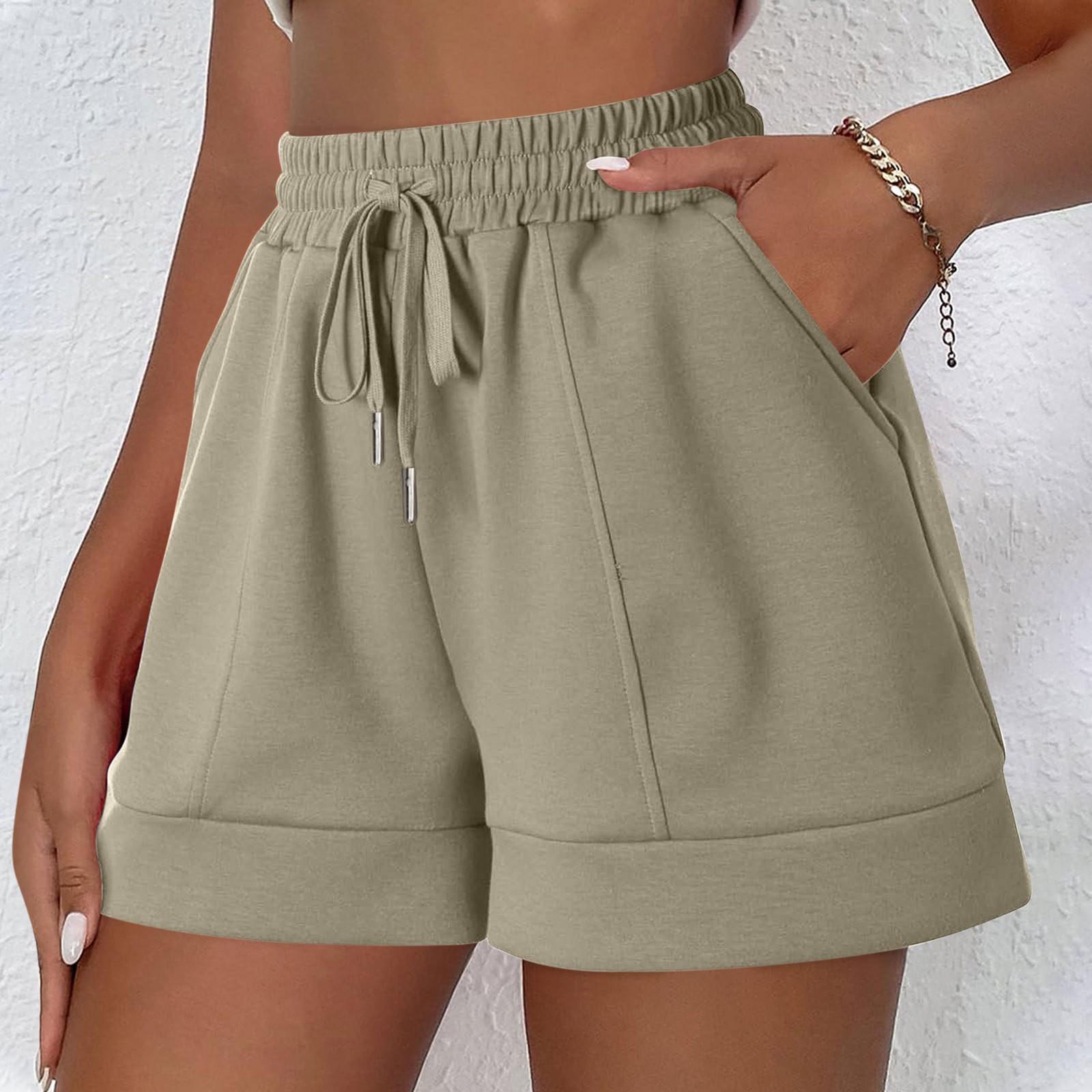 

Женские свободные повседневные шорты с высокой талией и эластичным поясом, свободные широкие повседневные шорты XXL хаки