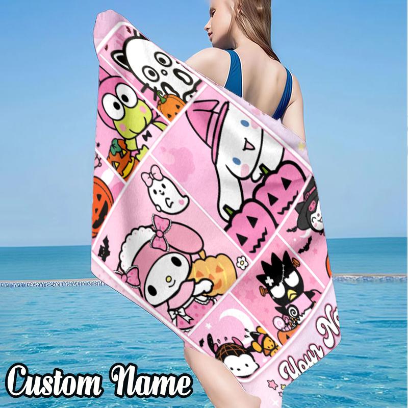 Custom Name Anime Cat Beach Towel - Soft, Ultra-Absorbent Microfiber, Lightweight, Perfect for Beach, Parties, Travel, Camping