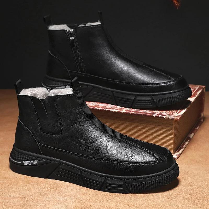 Fashion Ankle Men's Snow Boots Zip Up Booties Male Winter Shoes Anti Slip Warm Cold Proof Brands Fleece Work New In Fashion Cotton Shoe