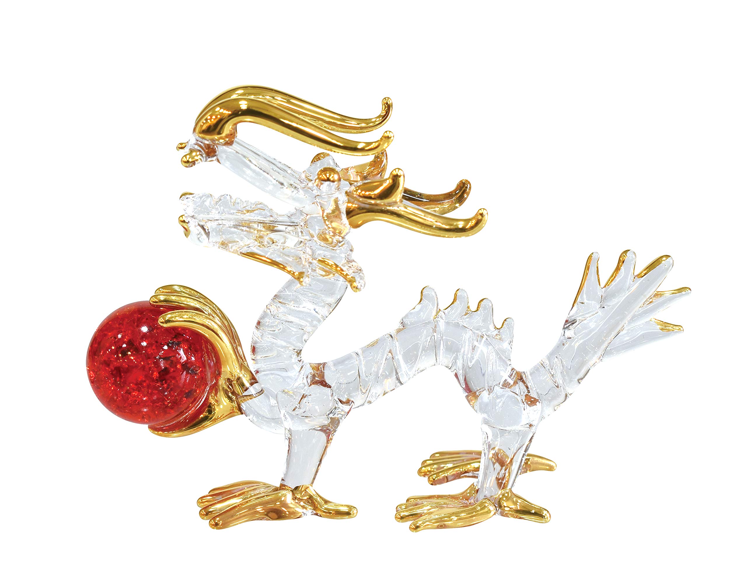 

Fourcart Handmade Glass Feng Shui Dragon with Ball, 2-inch