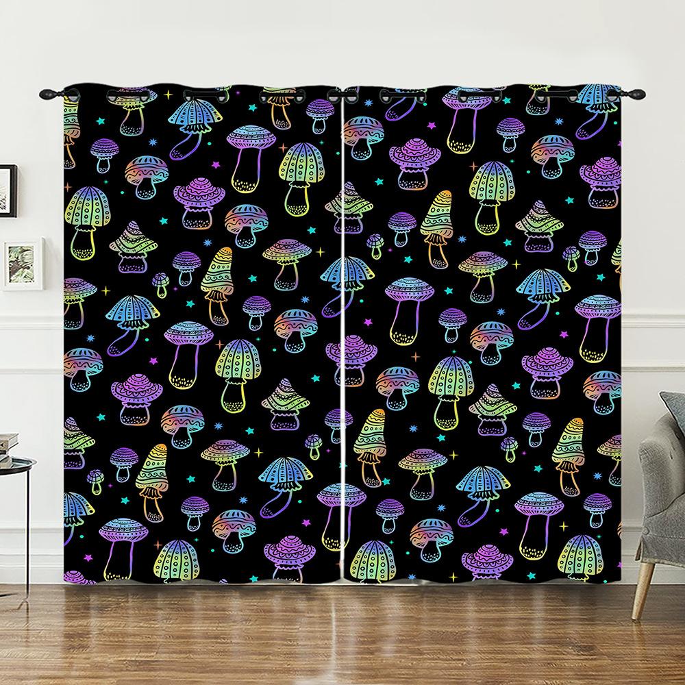 Curtain Mushroom 3D Sunshade Digital Printing Curtain Blackout No Punching Bedroom Living Room