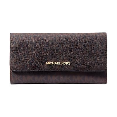 MK Jet Set Travel Portfel z nadrukowanym logo z powlekanego płótna Duży portfel damski Brązowy 35F8GTVF3B-BROWN