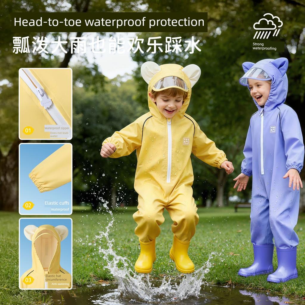 Lemon Baby Children's Kindergarten Raincoat One-Piece Boys and Girls Kindergarten Kids Cute Rain Poncho