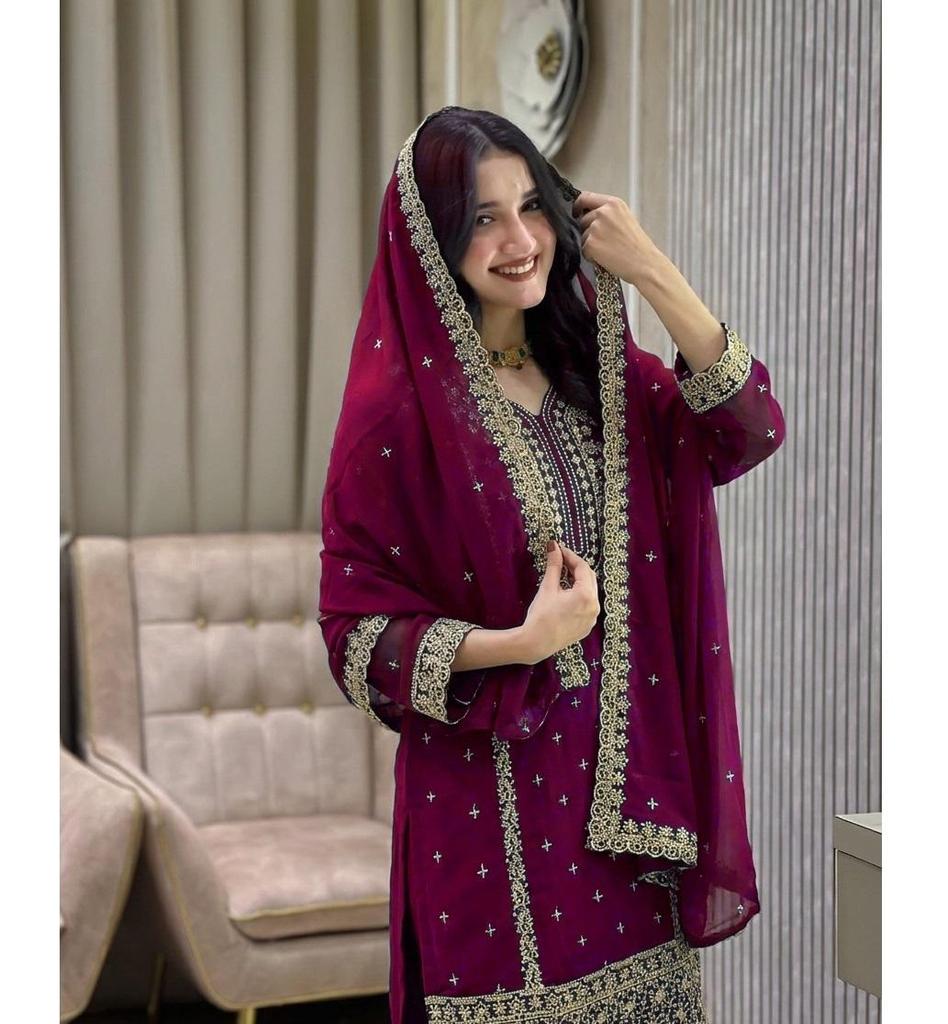 Ensemble Salwar Kameez Bollywood pour Femme - Salwar Suit en Fausse Georgette pour Fête - Designer Indien