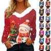 Women's Christmas Printed Long Sleeved Party Plush Neck V-neck Top