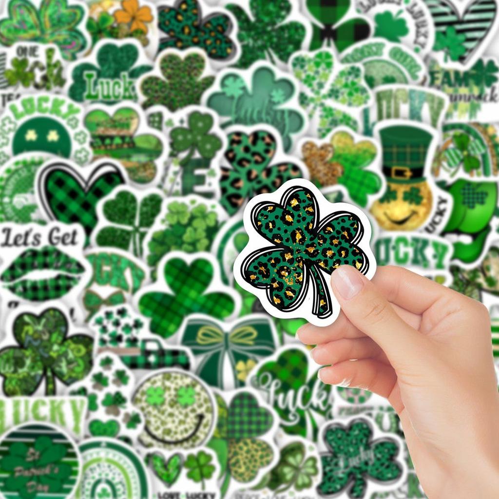56 Green Four-Leaf Clover Waterproof Stickers for Luggage, Phone Cases, and Suitcases