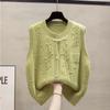 Round Neck Cardigan Chinese Style Knitted Vest Women's Spring Autumn Loose Outerwear Gilet Sweater Waistcoat