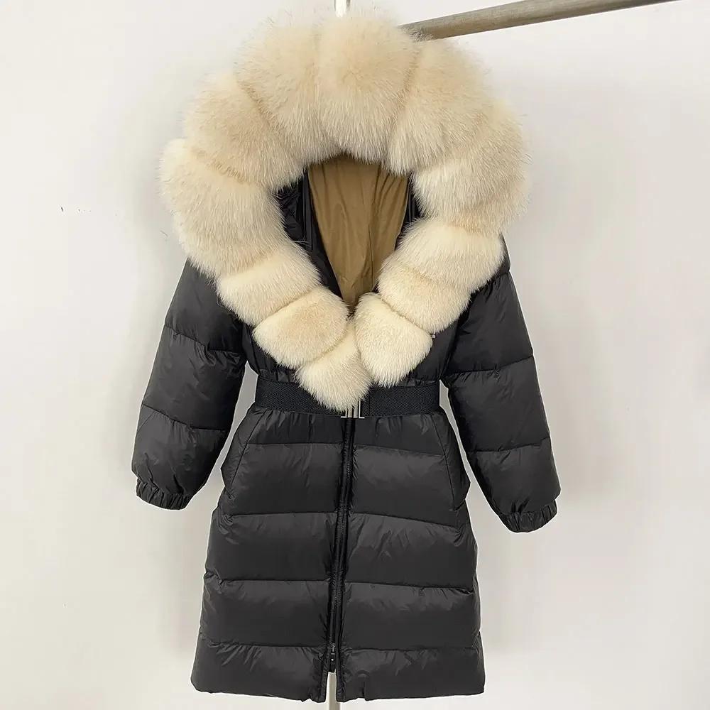 OFTBUY Moda Inverno Giacca Piumino 90% Imbottita con Piumino Collo in Pelliccia di Volpe Oversize Rimovibile Cucita Giacca Piumino Donna Abbigliamento Casual Largo