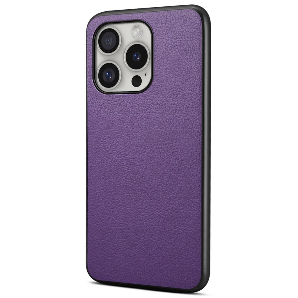 For iPhone 16 Pro Case Leather Coated PC+TPU Anti-Scratch Phone Cover