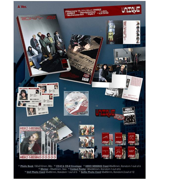 [Przedsprzedaż] P1Harmony Mini 9. Album ‘UNIQUE’ (Fotoksiążka wer.) — Zestaw 3 wersji / Losowa wersja