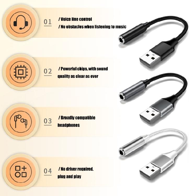 Braided USB To 3.5mm Auditory Cord For Speakers Headphones Gaming Consoles Connection Cable