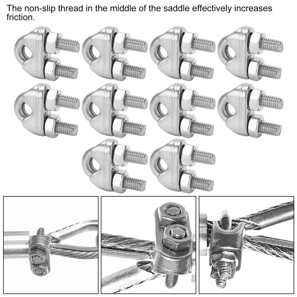 10pcs 1/4 Inch M6 Stainless Steel Wire Rope Cable Clip Clamp U Bolt Saddle Fastener