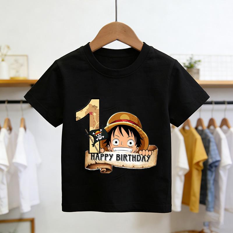 New Arrival Anime Happy 1st Birthday Kids Pure Cotton Printed TShirt Perfect for Gifting