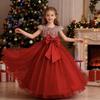 Sleeveless sequined wedding dress for older children in girls' dress. The flower girl performs a long princess dress.
